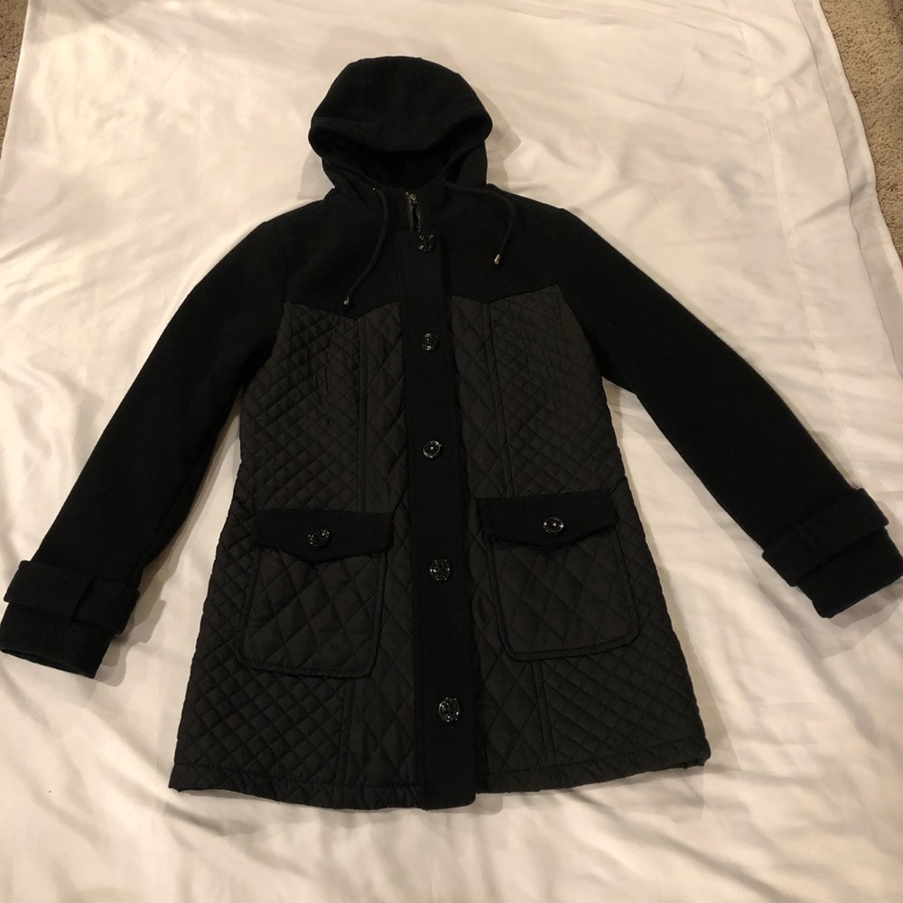 Style & Co Black Pea Coat Women Hood Size Small